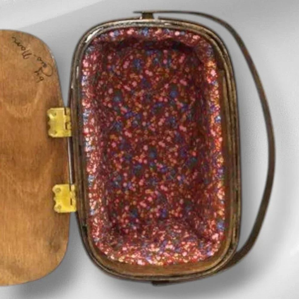 Vintage MCM Caro-Nan Basket Purse Signed Grand Rapids Streetscape Hand Painted - Picture 8 of 14